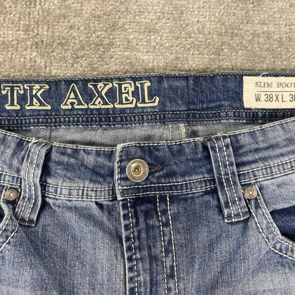 TK Axel Jeans Mens 38x30 Slim Boot Medium Wash Western Stitching - Picture 6 of 10